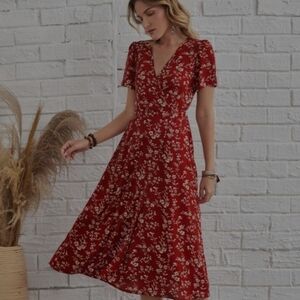 Floral Red Midi Dress